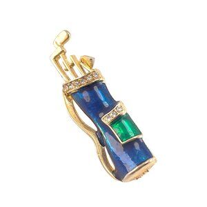 Krementz Vintage Golf Bag Pin Brooch With Enamel & Rhinestones